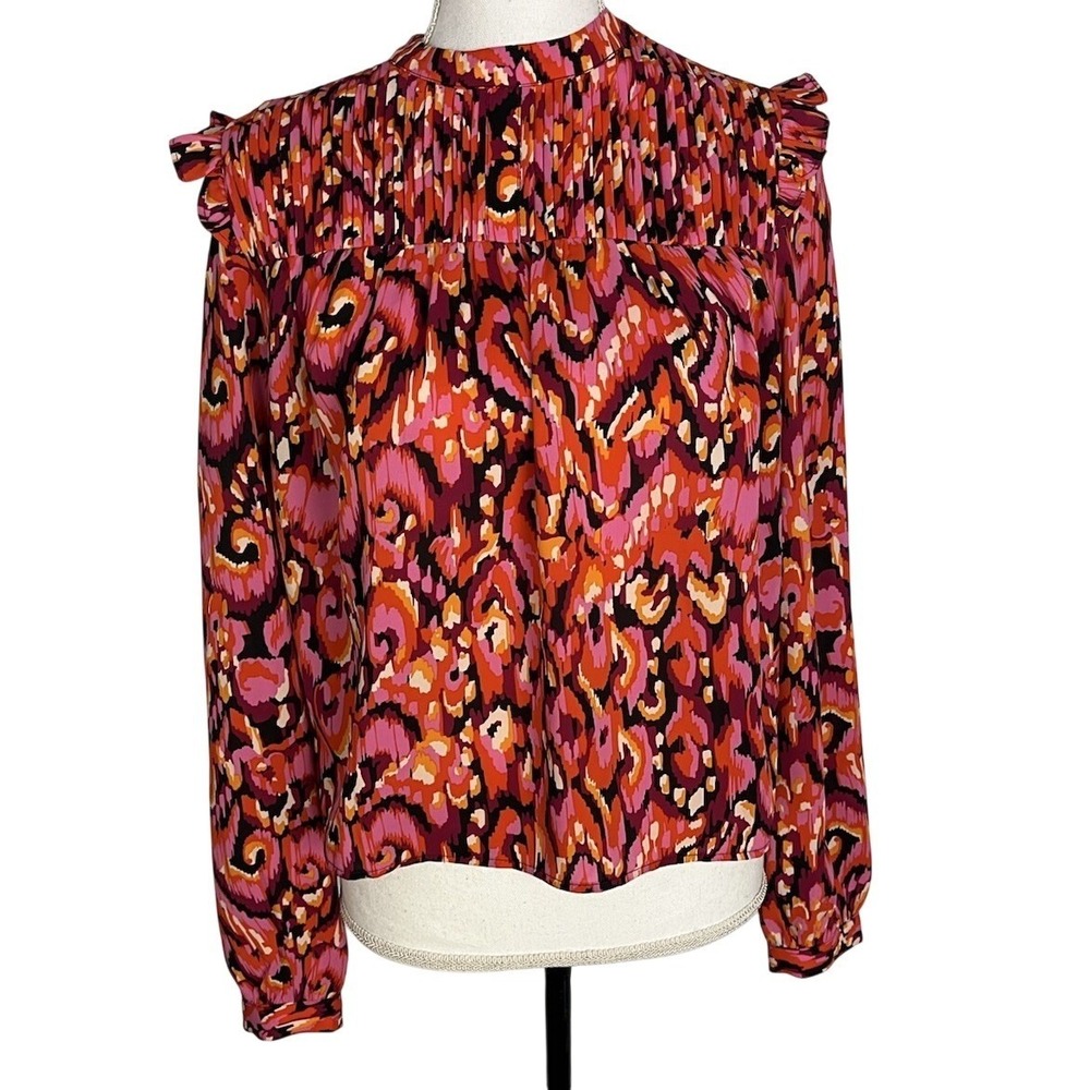 Pinch Womens Pink Orange Top Blouse Size S Long Sleeve Floral Boho